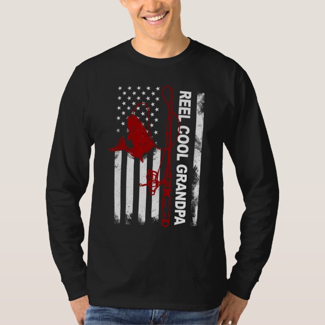 Father s Day  Reel Cool Grandpa America Flag July  T-Shirt (Vorderseite)