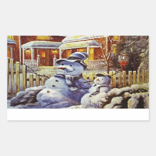 Father & Son Snowman Rechteckiger Aufkleber