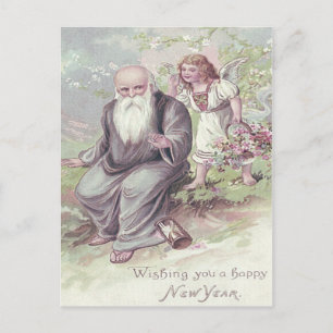 Father Time Cherub Angel Basket Hourglass Postkarte