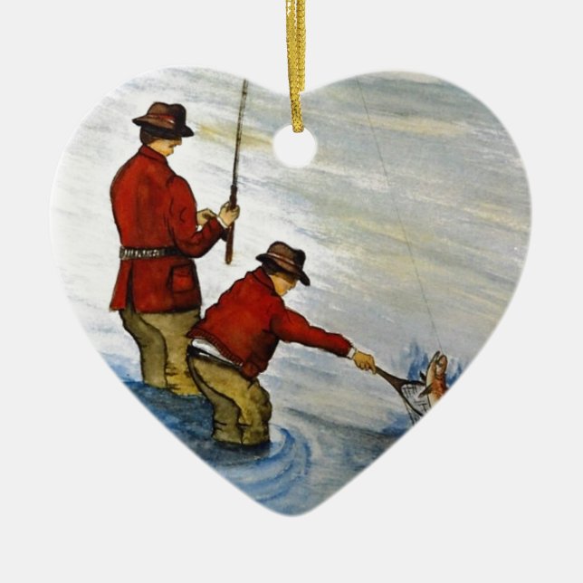 Father und sein Fishing Trip Keramik Ornament (Vorne)