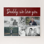 Father with Kids and Family Dad 6 Photo Collage Puzzle<br><div class="desc">Father with Kids and Family Dad 6 Photo Collage puzzle. Collage of 6 photos, father`s name with a sweet message in a trendy script and names of children overlaying the images. Add your 6 favorite family photos. Lovely keepsake and a gift for a birthday, Father`s Day or Christmas for a...</div>
