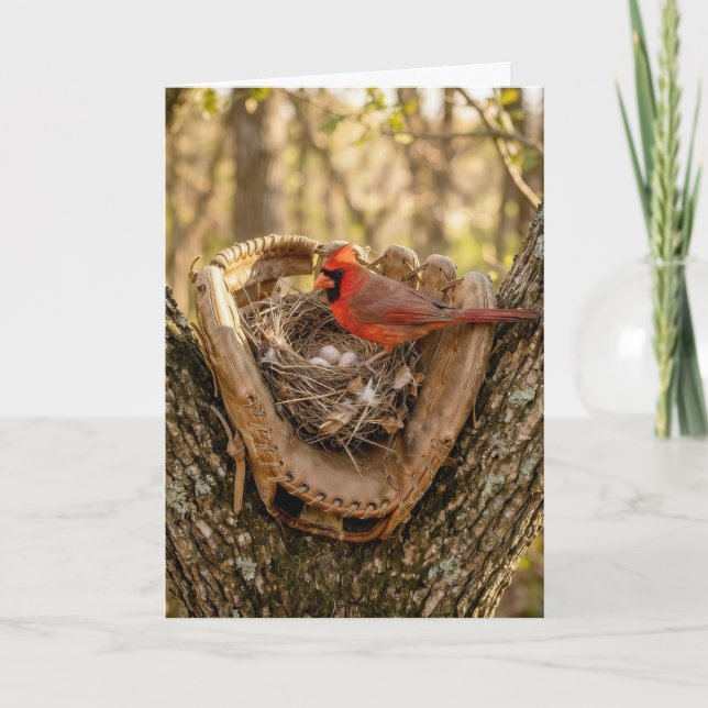 Father's Day Cardinal Nest in a Baseball Glove Karte (Vorderseite)