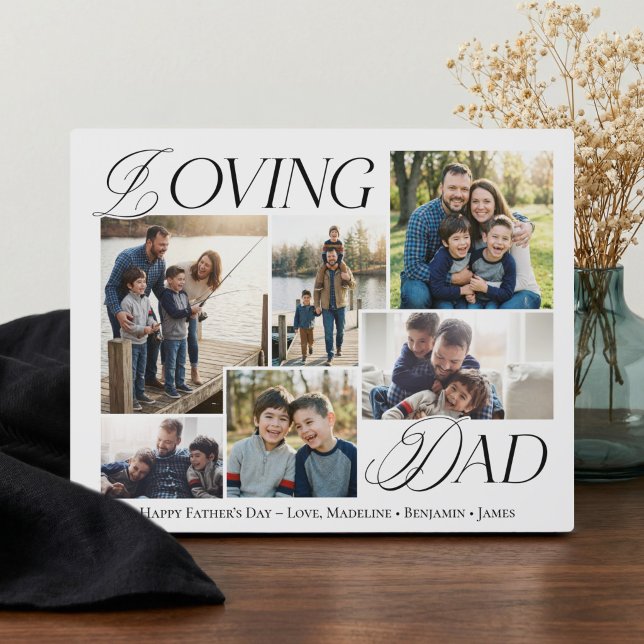 Fathers Day Gift Loving Dad Elegant Photo Collage Fotoplatte (Fathers Day Gift Loving Dad Elegant Photo Collage Plaque)
