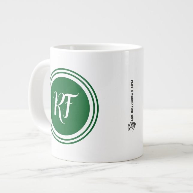 Fathers Day Golf Dad Green Script Circle Monogram Jumbo-Tasse (Vorderseite Links)