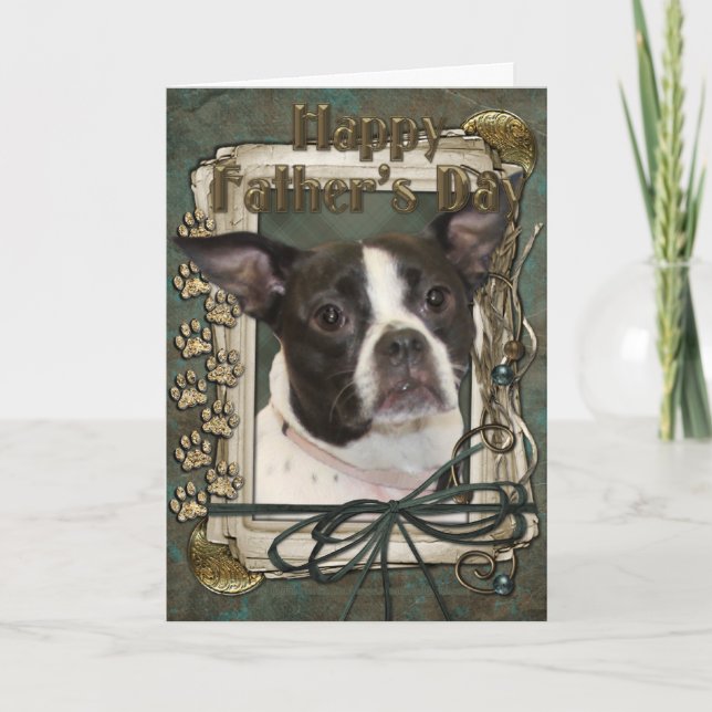 Fathers Day - Stone Paws - Boston and Rat Terrier Karte (Vorderseite)