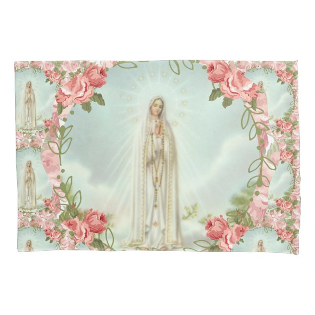 Fatima Jungfrau Mary Religious Pink Roses Kissenbezug (Vorderseite)