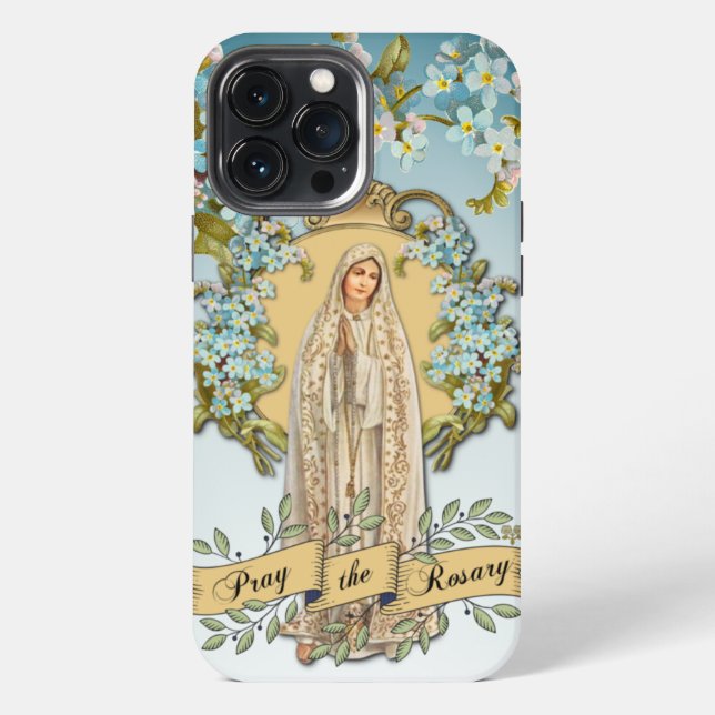 Fatimagottesmutter Blaue Blumen Religiös iPhone Hülle (Rückseite)
