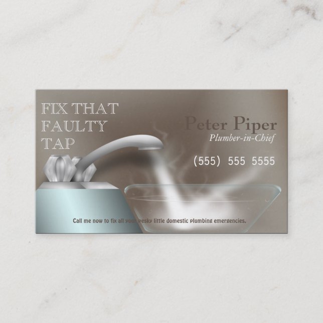 Faucet Plumber Plumbing Service Business Card Visitenkarte (Vorderseite)