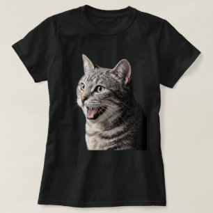 Fauchende getigerte Katze realistische Foto-Kunst T-Shirt