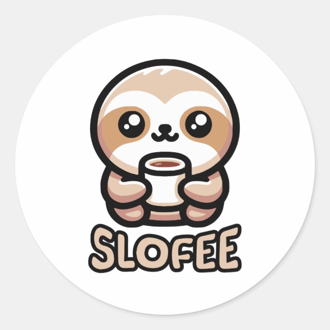 Faulenzer! Niedlicher Coffee Drink Sloth Pun Carto Runder Aufkleber (Vorderseite)