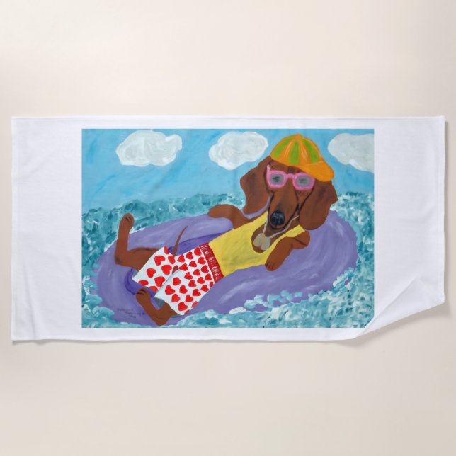Fauler Dachshund auf einem Floß Strandtuch (Vorderseite)