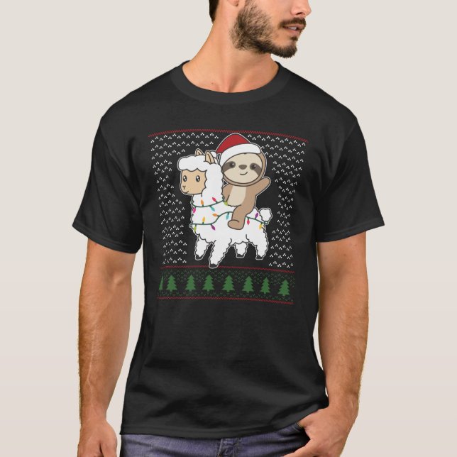 Fauler Lama Weihnachten Ugly Weihnachtstiere T-Shirt (Vorderseite)