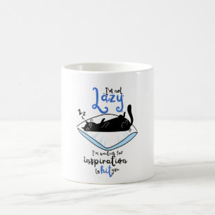 Fauler schwarzer Katz & Inspirationszitat Keramik- Kaffeetasse