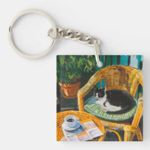 Fauler Sonntagmorgen Gemütliche Katze und Kaffee Schlüsselanhänger