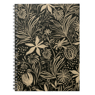 Faules Blumenmuster in Gold auf Schwarz Notizblock