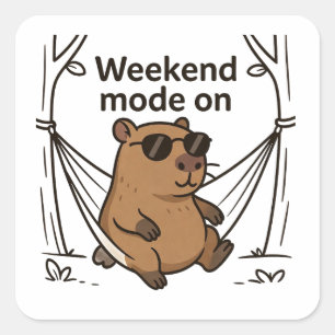 Faules Capybara-Meme-Cartoon-Aufkleber Quadratischer Aufkleber