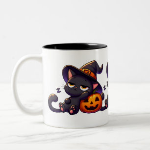 Faules Hexenkatze Kürbis Halloween Tasse Zweisei