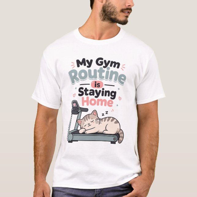 Faules Katzen-Trainingsroutine Sarkastische Neujah T-Shirt (Vorderseite)