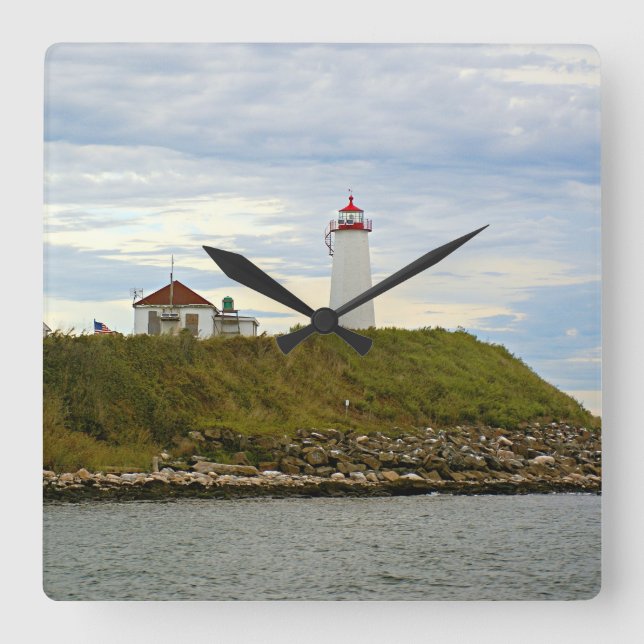 Faulkners Island Lighthouse, CT Wall Clock Quadratische Wanduhr (Vorderseite)