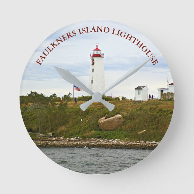 Faulkners Island Lighthouse, CT Wall Clock Runde Wanduhr (Vorderseite)