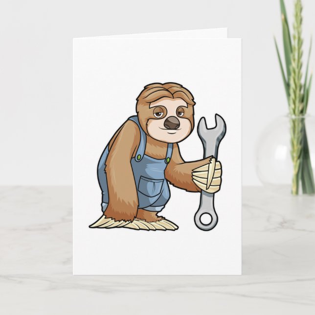 Faultier als Handwerker mit Schraubenschlüssel Karte (Vorderseite)