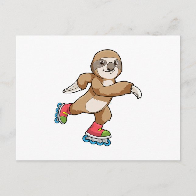 Faultier als Skater mit Inline-Skates Postkarte (Vorderseite)