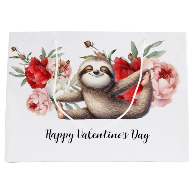 Faultier am Valentinstag  Große Geschenktüte (Vorderseite)
