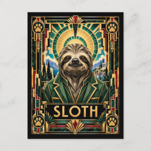 Faultier, Art Deco Wildlife Postkarte