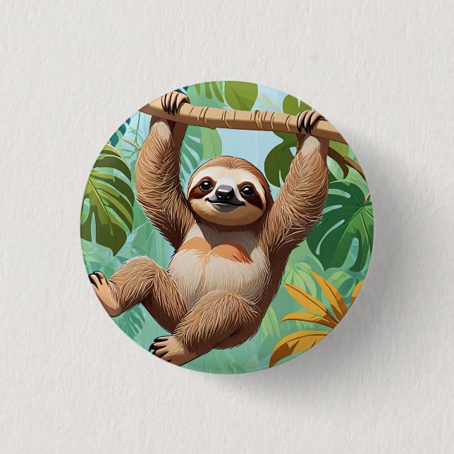 Faultier auf einem Baum Button (Vorderseite)