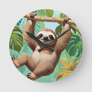 Faultier auf einem Baum Runde Wanduhr