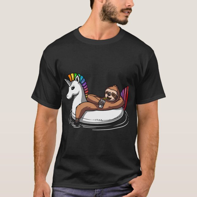 Faultier auf einem Einhorn-Float reitend T-Shirt (Vorderseite)