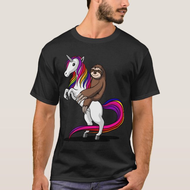 Faultier auf Einhorn reitend T-Shirt (Vorderseite)
