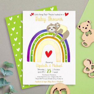 Faultier-Baby-Party Regenbogen Geschlechtsneutral  Folieneinladung