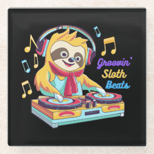 Faultier Beats retro vintage lebendig Glasuntersetzer