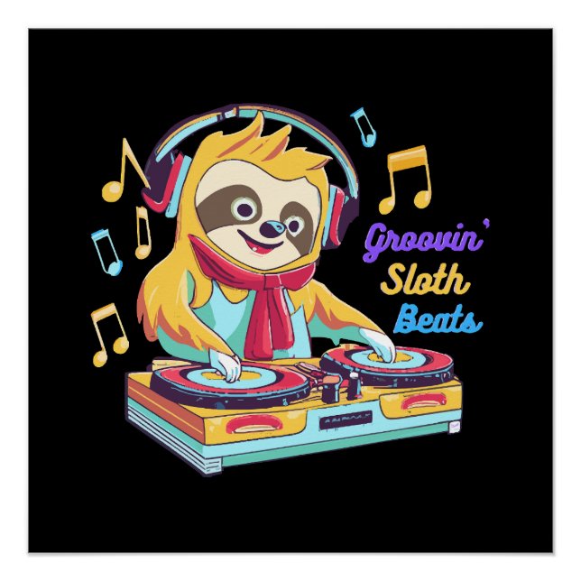 Faultier Beats retro vintage lebendig Poster (Vorderseite)