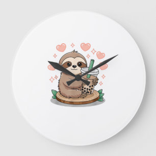 Faultier-Boba-Tee-Bubble-Tea-T-Shirt Große Wanduhr