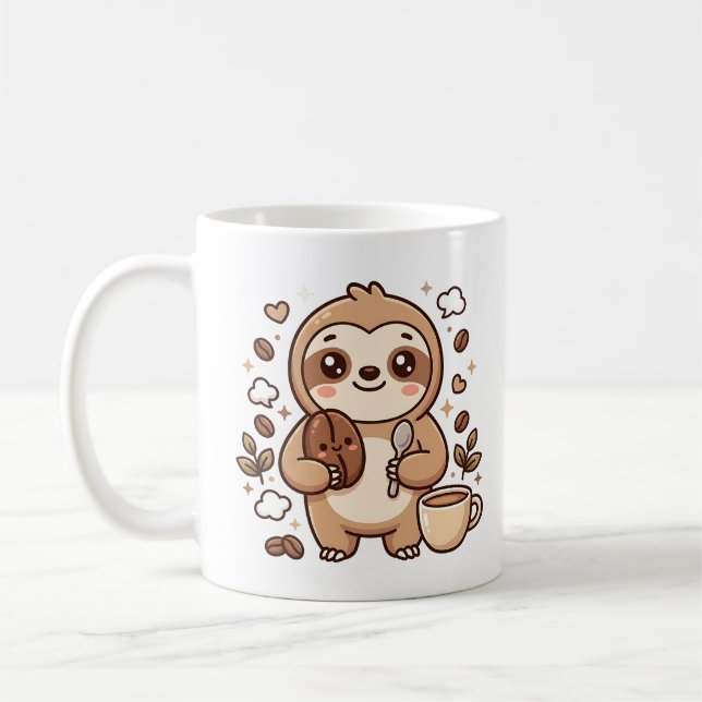 Faultier-Bohnen-Kawaii-Kaffeetasse Kaffeetasse (Links)
