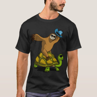 Faultier-Cowboy reitet auf Schildkröte vintage T-Shirt