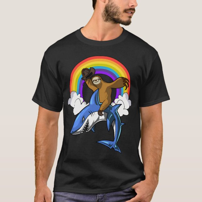 Faultier Cowboy reitet Hai T-Shirt (Vorderseite)