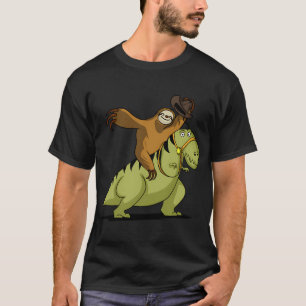 Faultier Cowboy Reitet T-Rex Dinosaurier T-Shirt