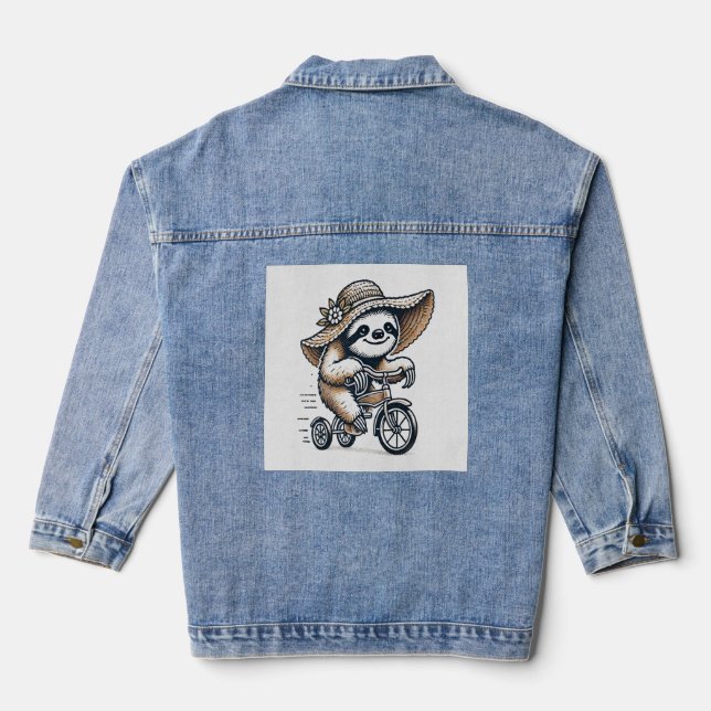 Faultier fährt Fahrrad Jeansjacke (Rückseite)