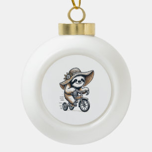 Faultier fährt Fahrrad Keramik Kugel-Ornament
