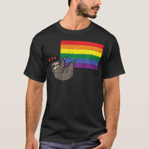 Faultier-Herzen hängen Regenbogen-Schwulenflagge L T-Shirt