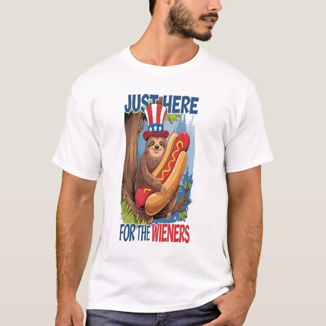 Faultier Hot Dog 4. Juli BBQ T-Shirt (Vorderseite)