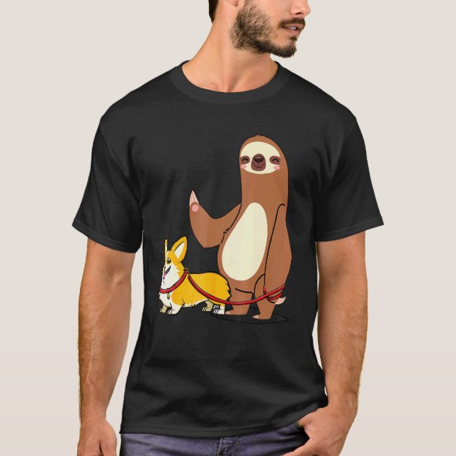 Faultier Hund geht mit Corgi T-Shirt (Vorderseite)