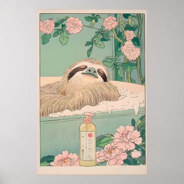 Faultier in der Badewanne Ukiyo-e Druck Japandi Ba Poster (Vorne)
