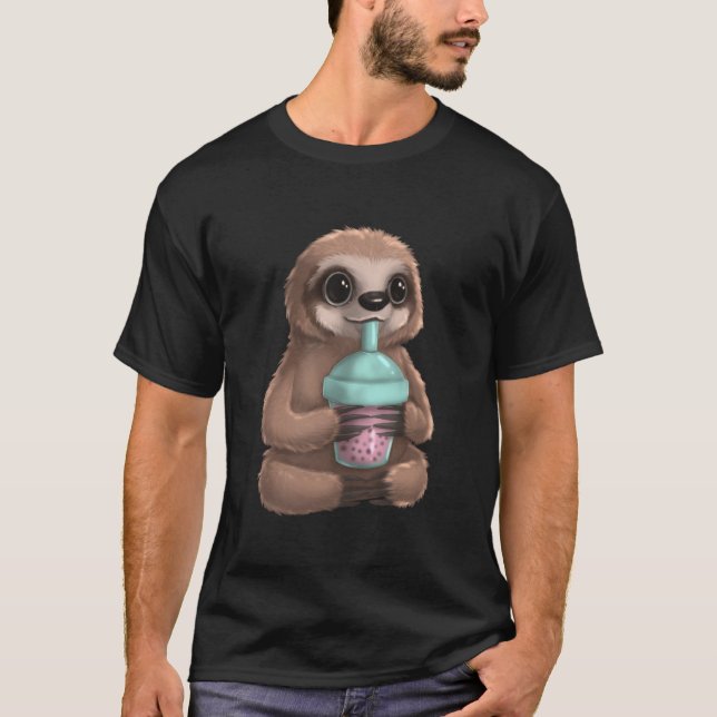 Faultier Kawaii Boba Bubble Milchtee Tapiokaperlen T-Shirt (Vorderseite)