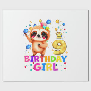Faultier-Kinder 9 Jahre altes Faultier 9. Geburtst Geschenkpapier