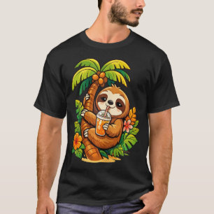 Faultier klettert auf Palme und trinkt Orange T-Shirt