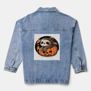 Faultier-Kürbis-Halloween-Aufkleber Oversized T-Sh Jeansjacke